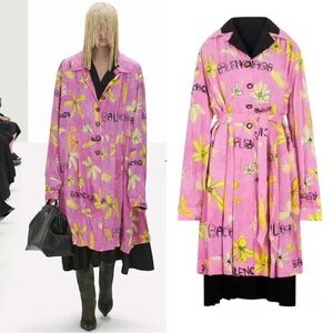 Balenciaga Daisies Reversible Coat Dress Size Medium NWT Pink Multi